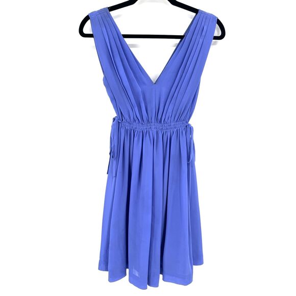 ANTHROPOLOGIE | HD IN PARIS Lavana Blue Purple Chiffon Side Tie Mini Dress Sz 2P - Picture 2 of 6